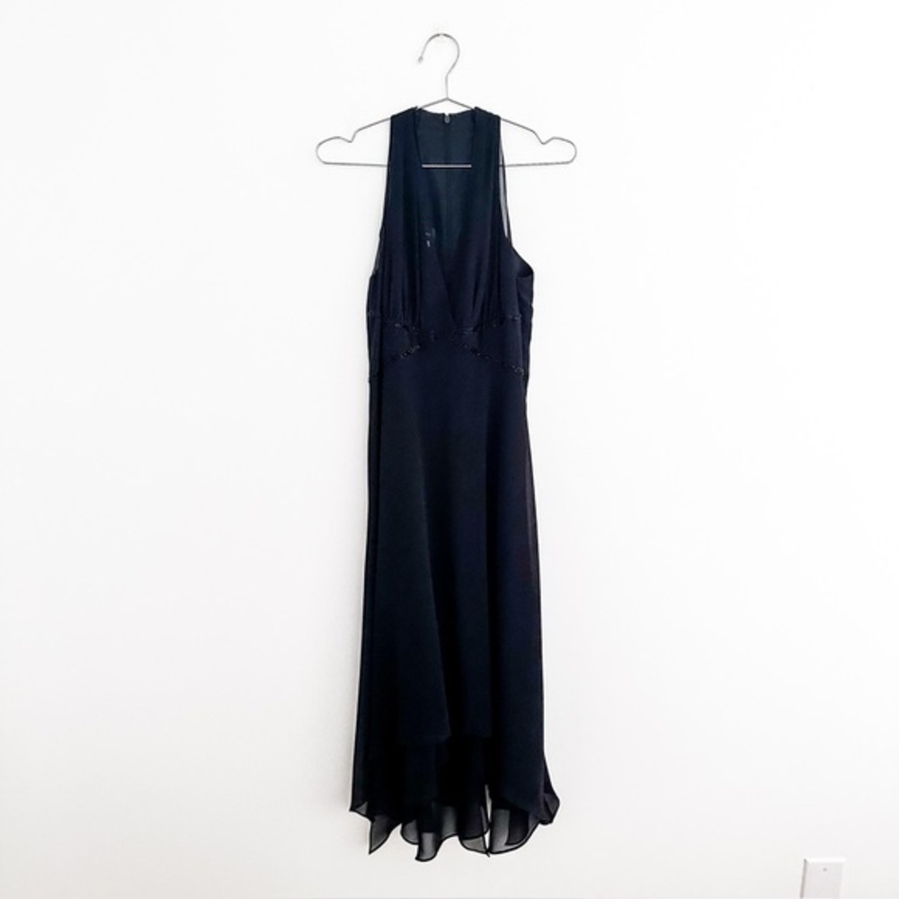 Donna Morgan Black Chiffon Beaded V-Neck Dress